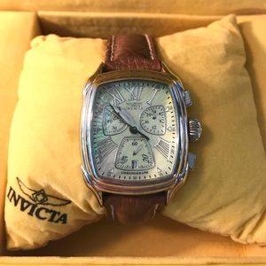 Invicta Silver Chronograph Brown Leather Watch